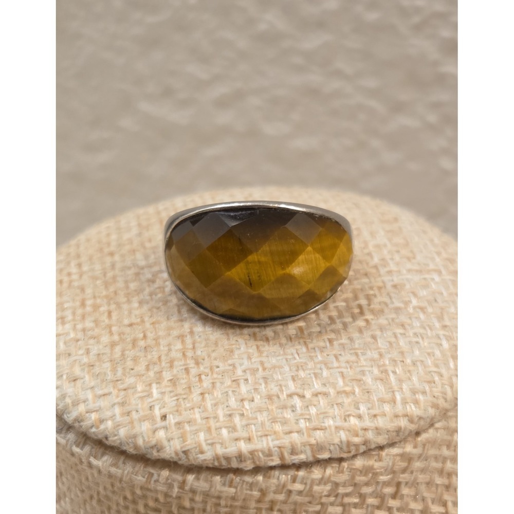 Vintage Faceted‎ Tiger's Eye Sterling Silver Dome Statement Ring Size 7